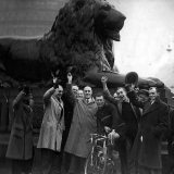 Trafalgar Square, London: Tommy celebrates winning the year record