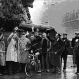 Tommy Godwin, his sponsors and other well-wishers celebrate in Trafalgar Square